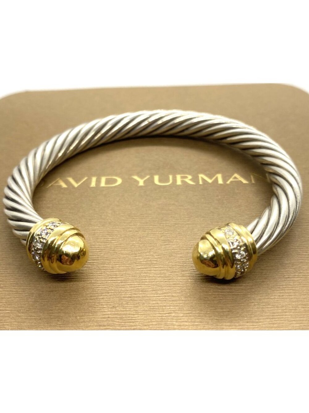 David Yurman Sterling Silver 925 18K 7mm Diamond Dome Cable Bracelet Cuff